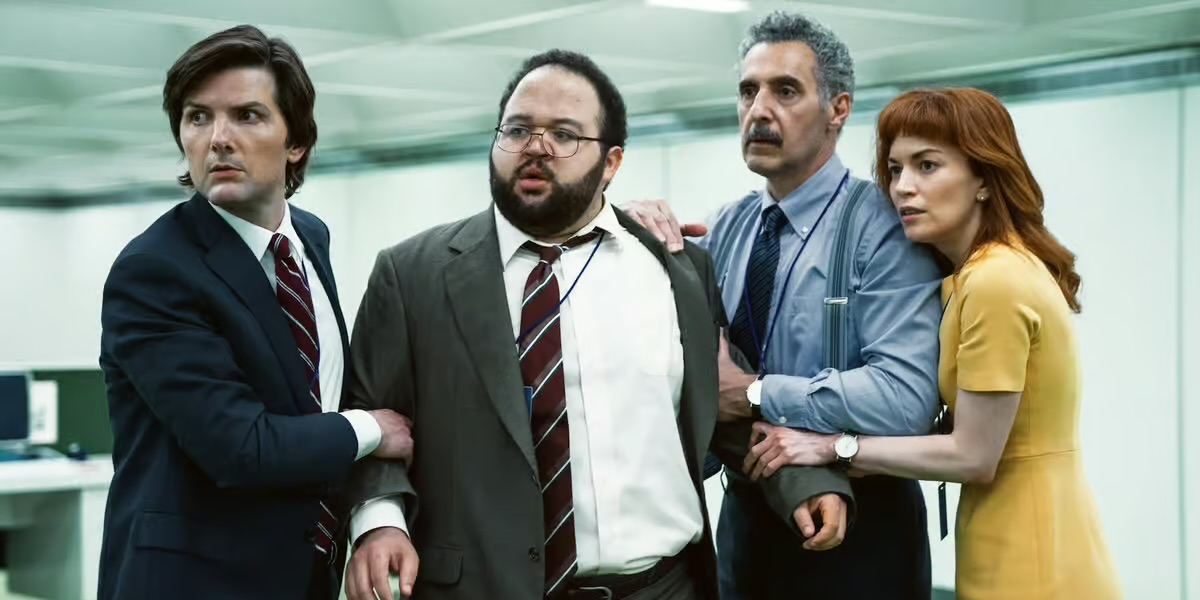 The ‘Severance’ MDR department with Adam Scott, Zach Cherry, John Turturro, and Britt Lower.