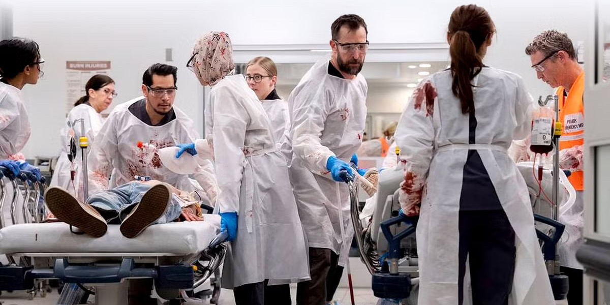 ‘The Pitt’ staff treat patients from a mass casualty shooting, wearing their scrubs in the E.R.