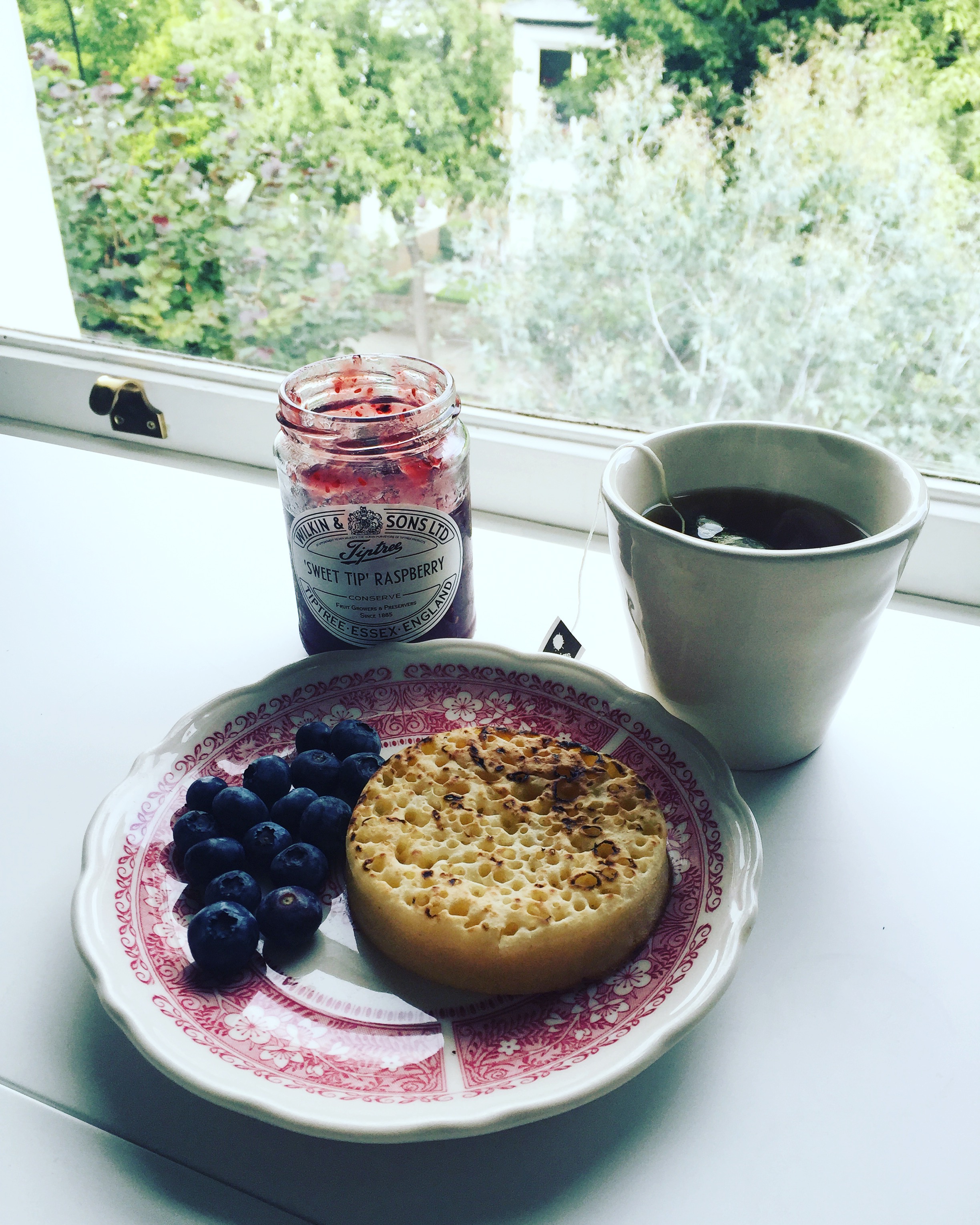 Crumpets and tea on my first morning in England.