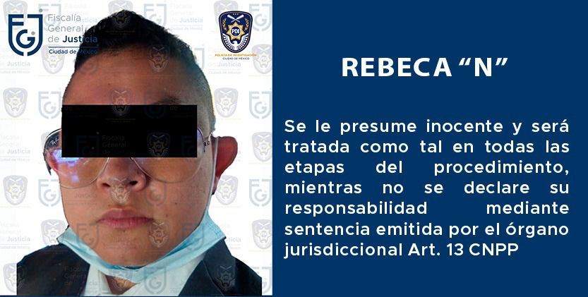 Rebeca 'N', presunta implicada en asesinato de los hermanos Tirado. Foto: Fiscalía CDMX.