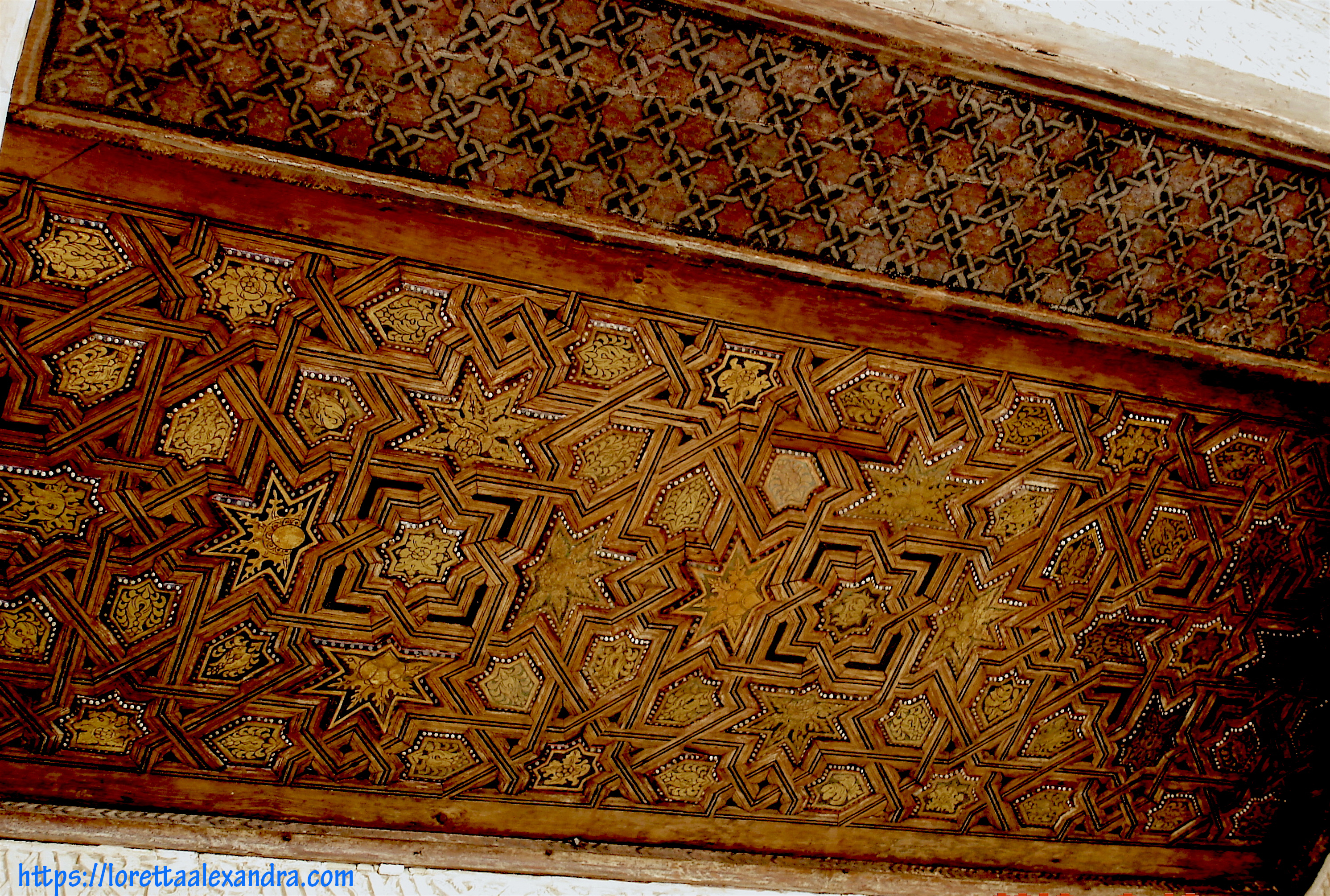 Inlaid carved wood ceiling – Alhambra Palace.