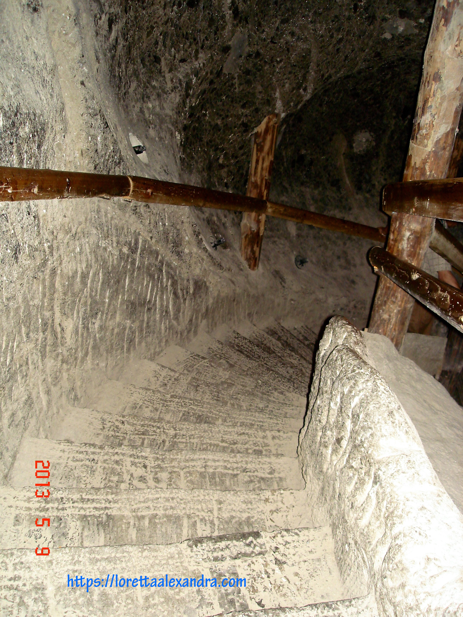 Descending further into the mine down stairs carved in rock salt