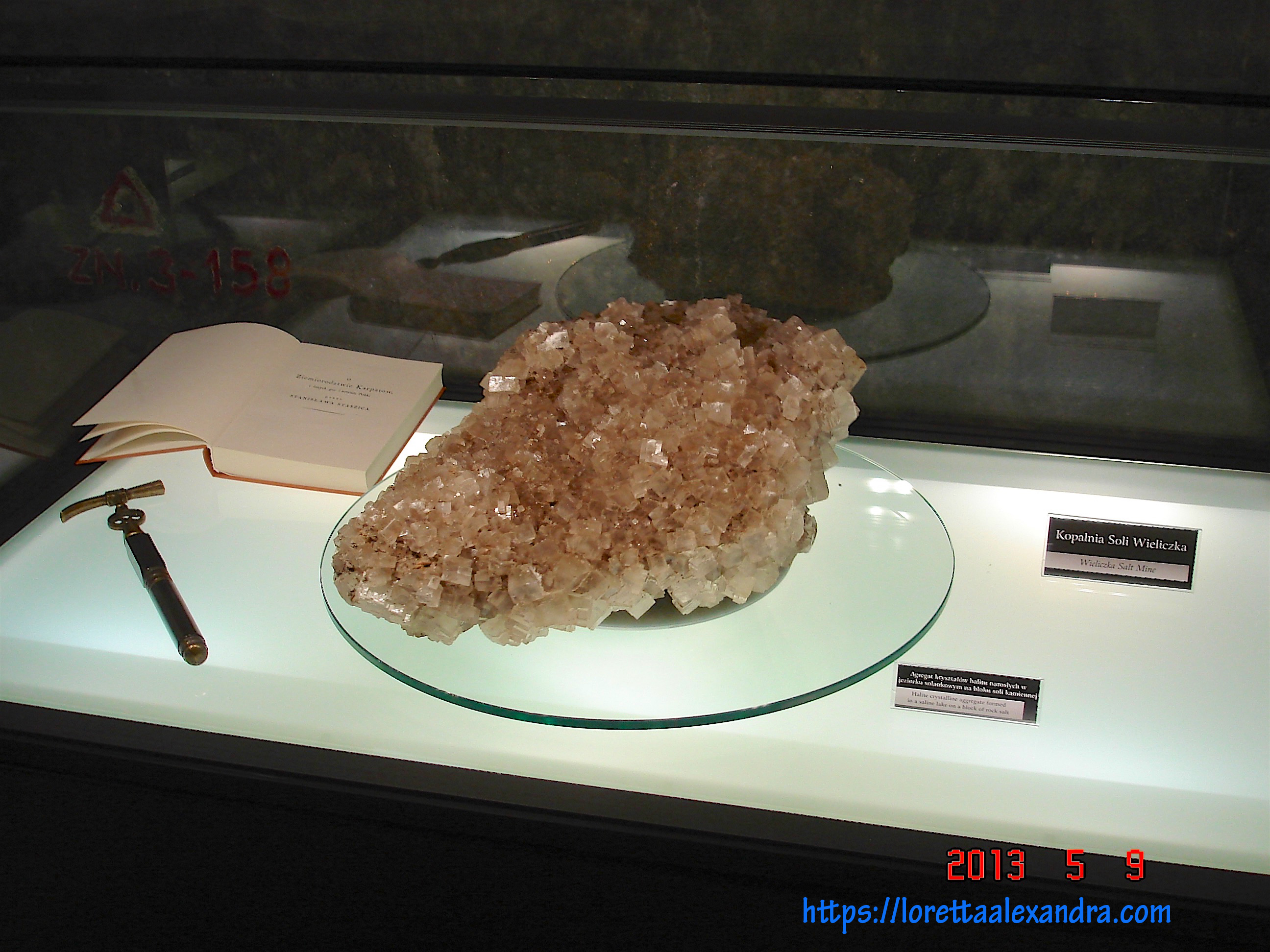 Rock salt in its natural color and texture on display in the Wieliczka Salt Mine gift shop