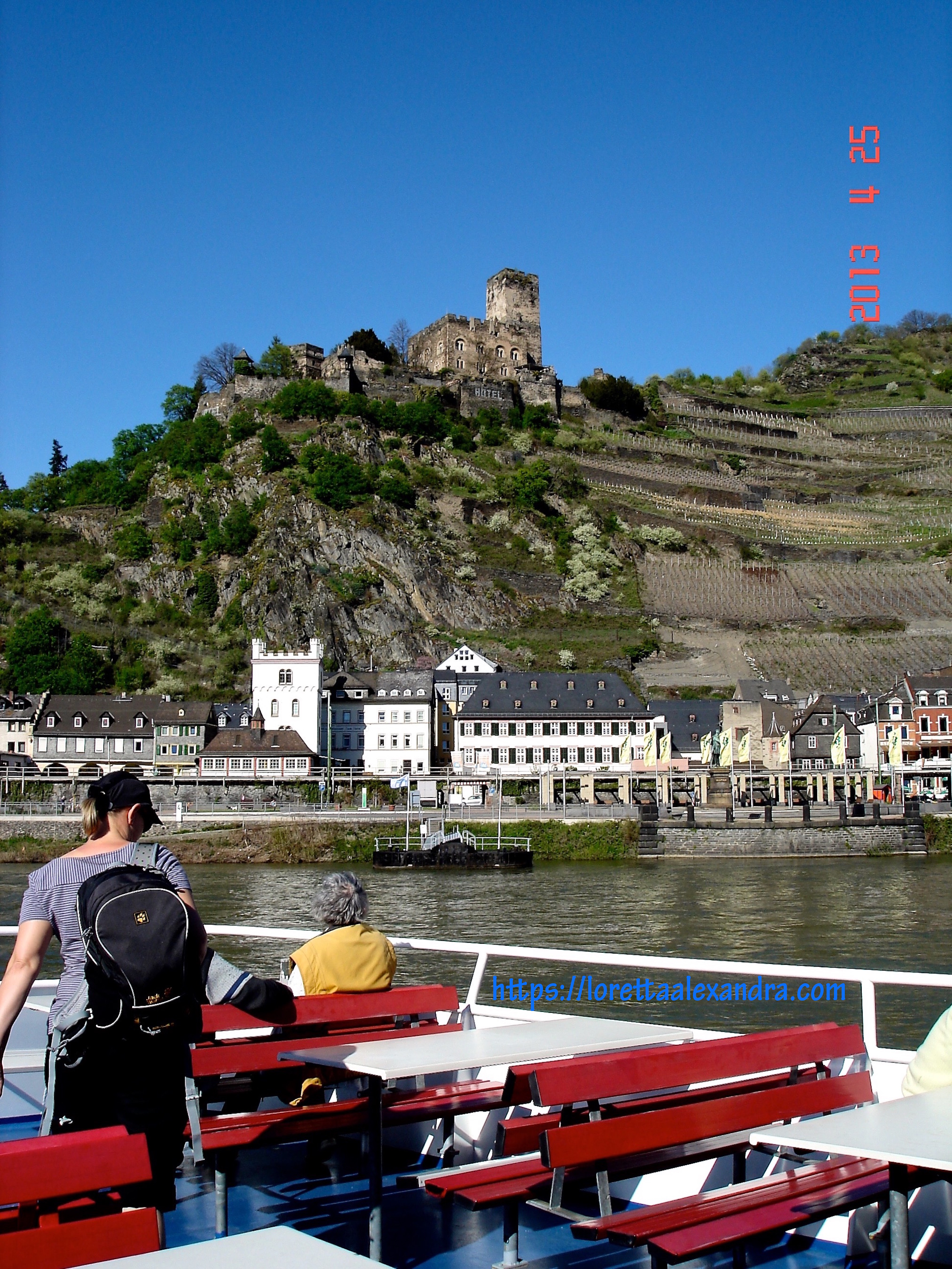 Passing villages and vineyards along the banks of the Rhine.