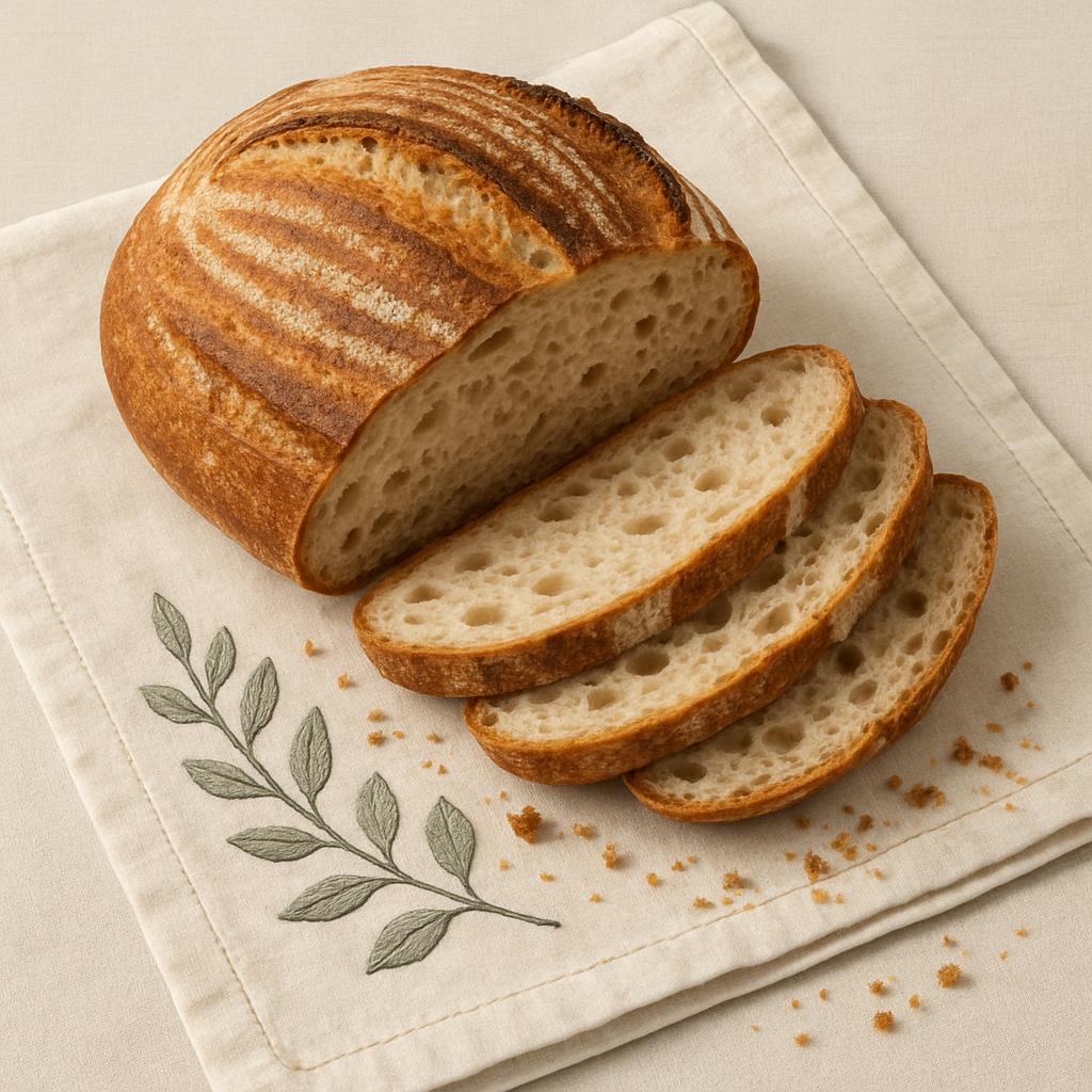 Serving illustration of easy sourdough bread recipe.