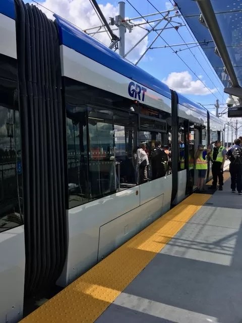 Photo of LRT train in Kitchener-Waterloo.