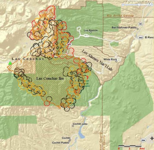 Progression Of Las Conchas Fire From 6 26 To 7 1 As Per MODIS Los 7 