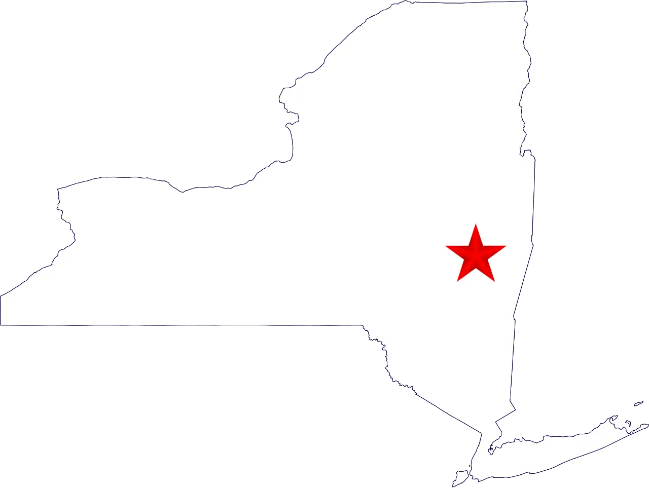 A map outline of New York State with a red start pointing to the Capital District area.
