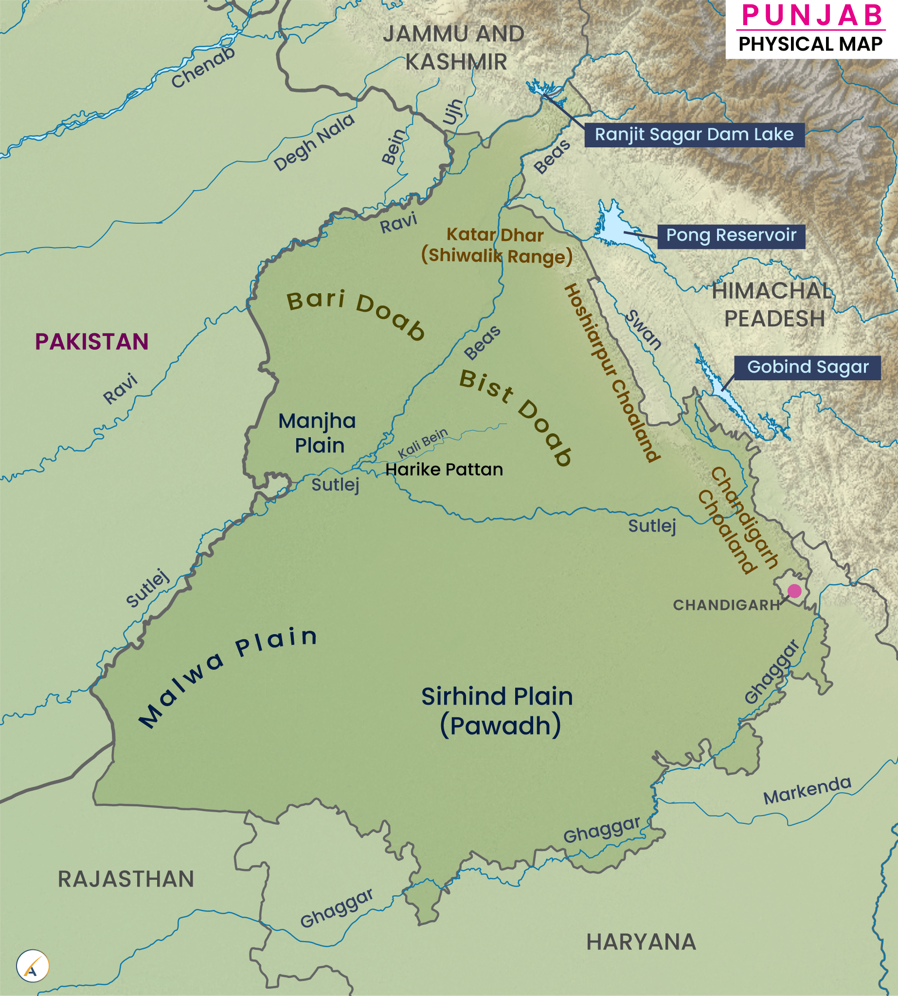 Punjab Map UPSC Physical.