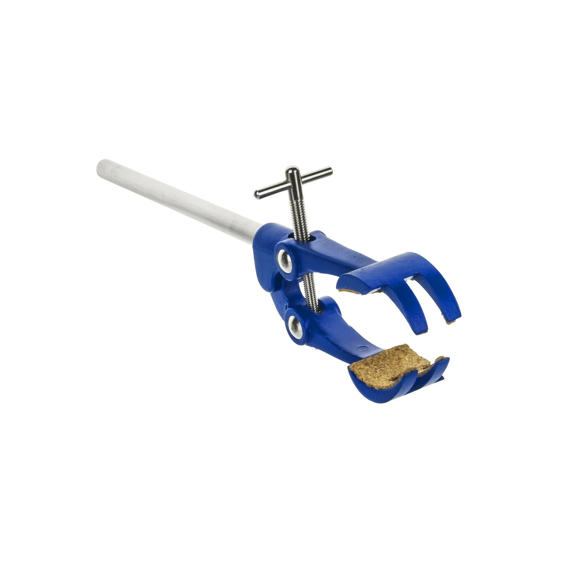 4 Prong, Cork Lined Clamp on Swivel Bosshead - 4.1" Max Clamp Opening, Bosshead fits up to 18mm Rods - Zinc Alloy Clamp - Research, Industrial Laboratory Grade -  Eisco Labs