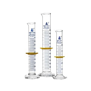 Premium Graduated Cylinder Set - 50mL, 100mL & 250mL - ASTM, Class A - Protective Collars, Hexagonal Base - Blue Graduations - Borosilicate 3.3 Glass - Eisco Labs