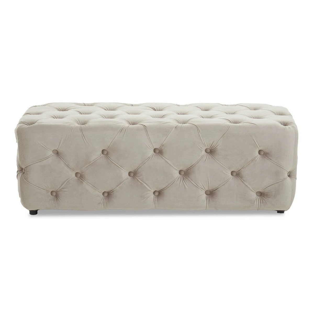 ELEA Mink Velvet Button Tufted Bench with deep button detailing, soft foam padding and a warm neutral mink velvet finish.