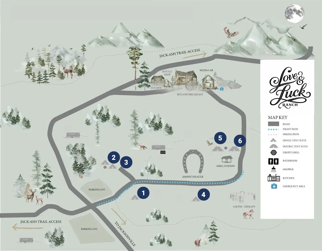 Overview of the Love & Luck Ranch property