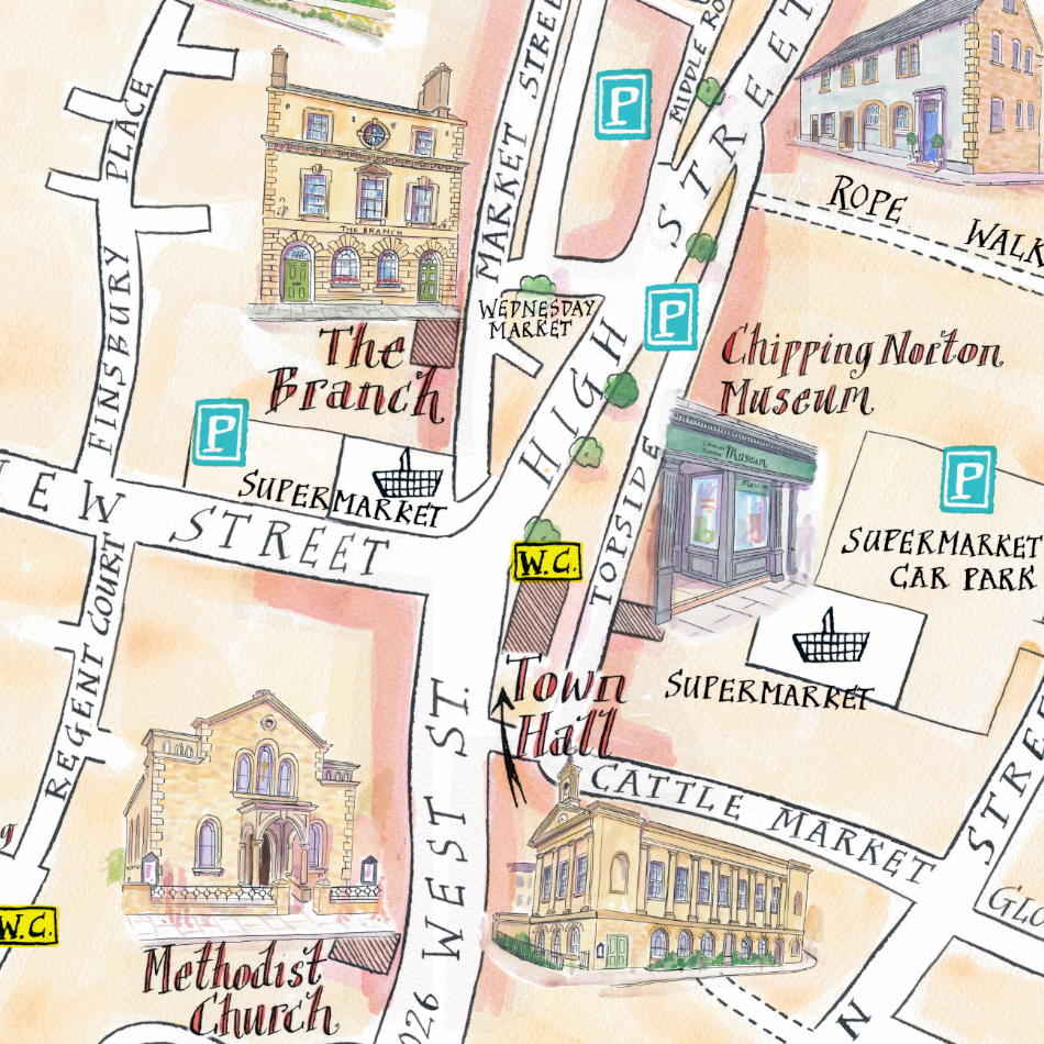 Town Centre Visitor Map Of Chipping Norton Lovell Johns Detail 2 