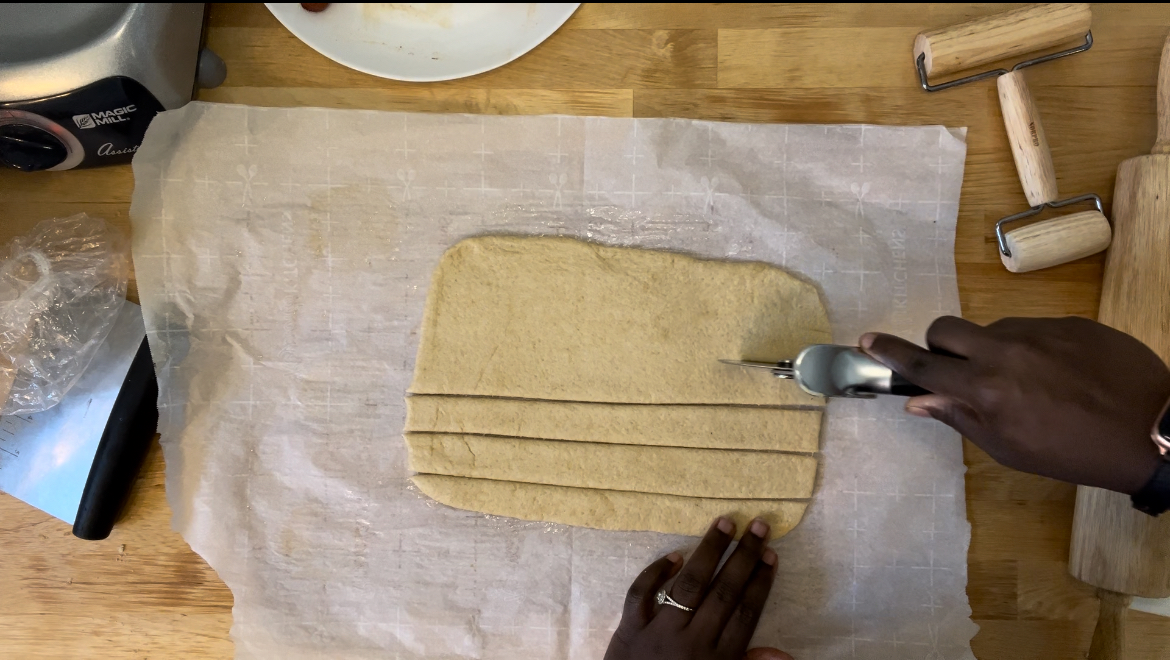 crescent roll dough strip cutting