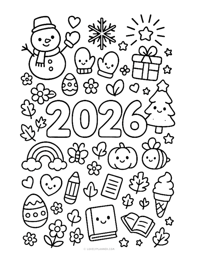 Free Printable 2026 Coloring Calendar For Kids 13 PAGES Lovely Planner Free Printable 2026 Coloring Calendar 1 