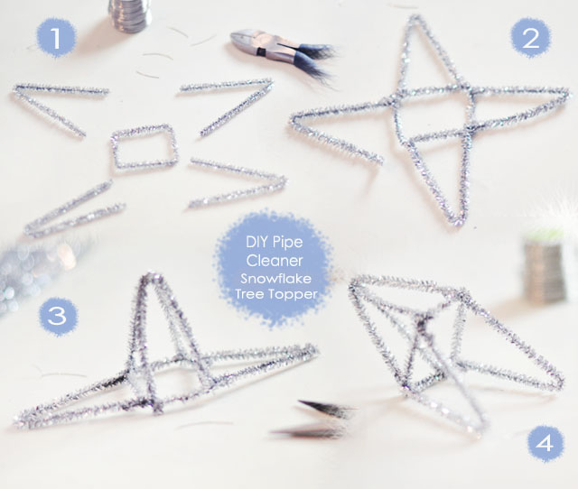 Diy snowflake tree topper with pipe cleaners