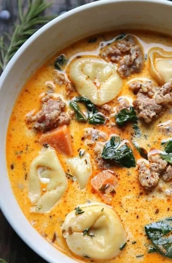 One-Pot Creamy Sausage Tortellini Soup