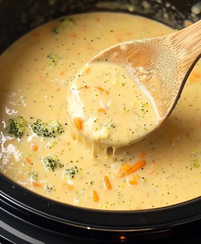 Potato and Broccoli Soup with Cheddar Cheese in a Slow Cooker