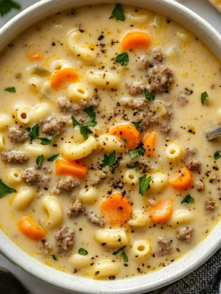 One Pot Macaroni Cheeseburger Soup