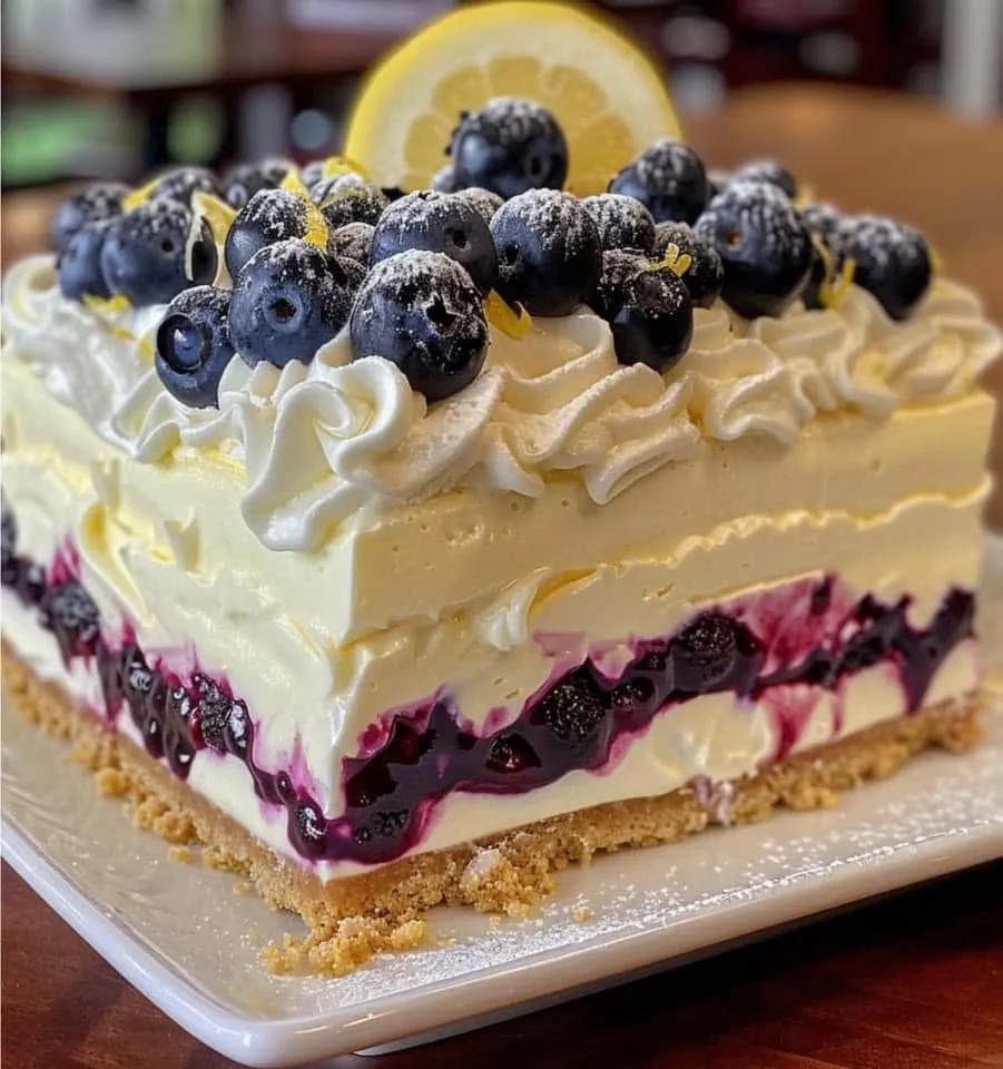 Lemon Blueberry Shortbread Mousse Cake