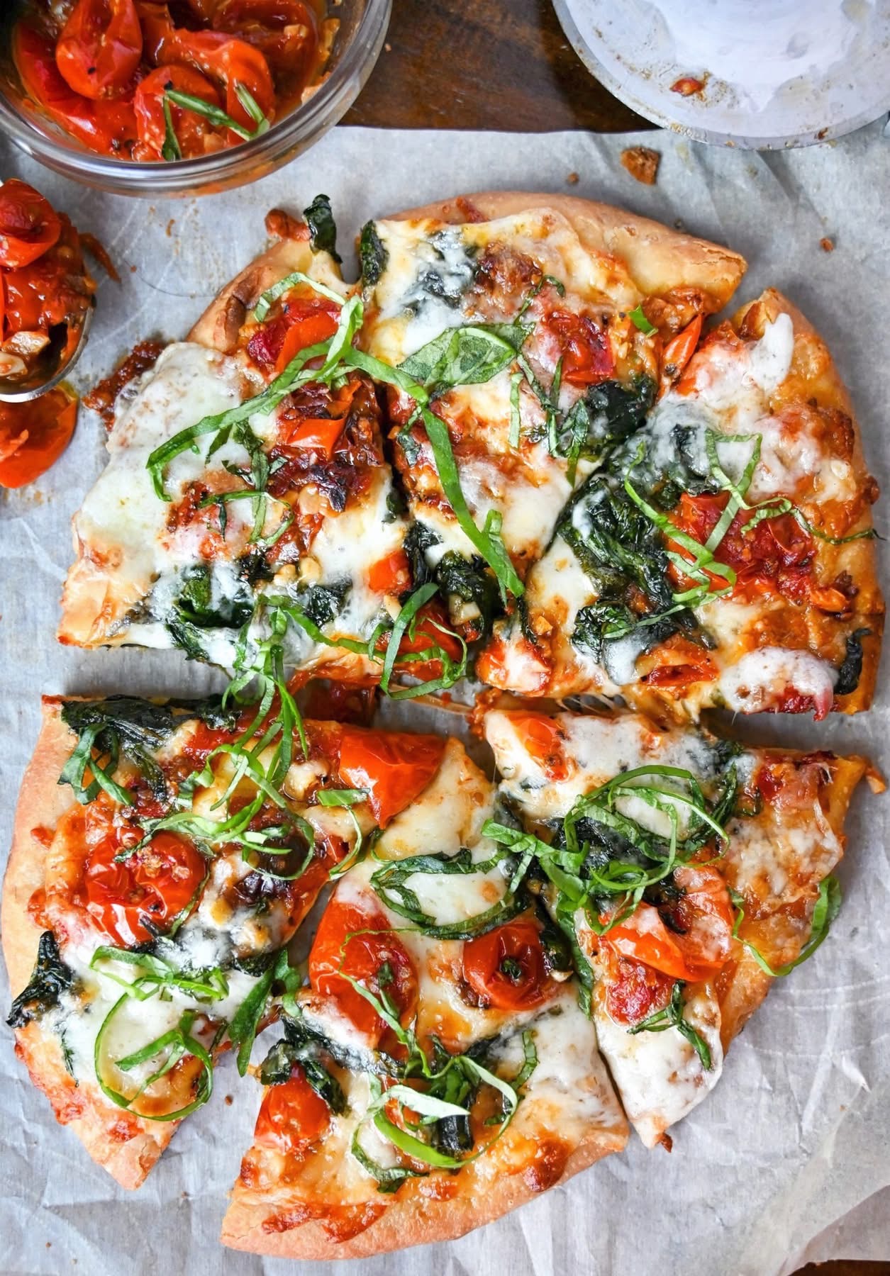 Garlic Roasted Tomato and Spinach Flatbread