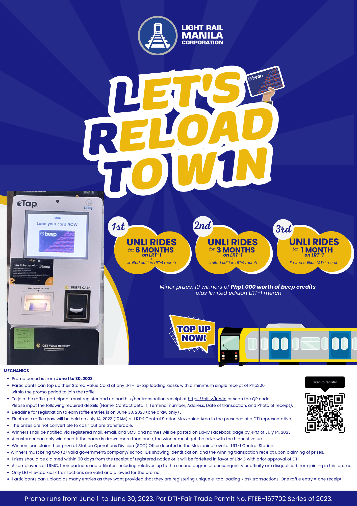 Let’s Reload To w1n Raffle Promo – Light Rail Manila Corporation