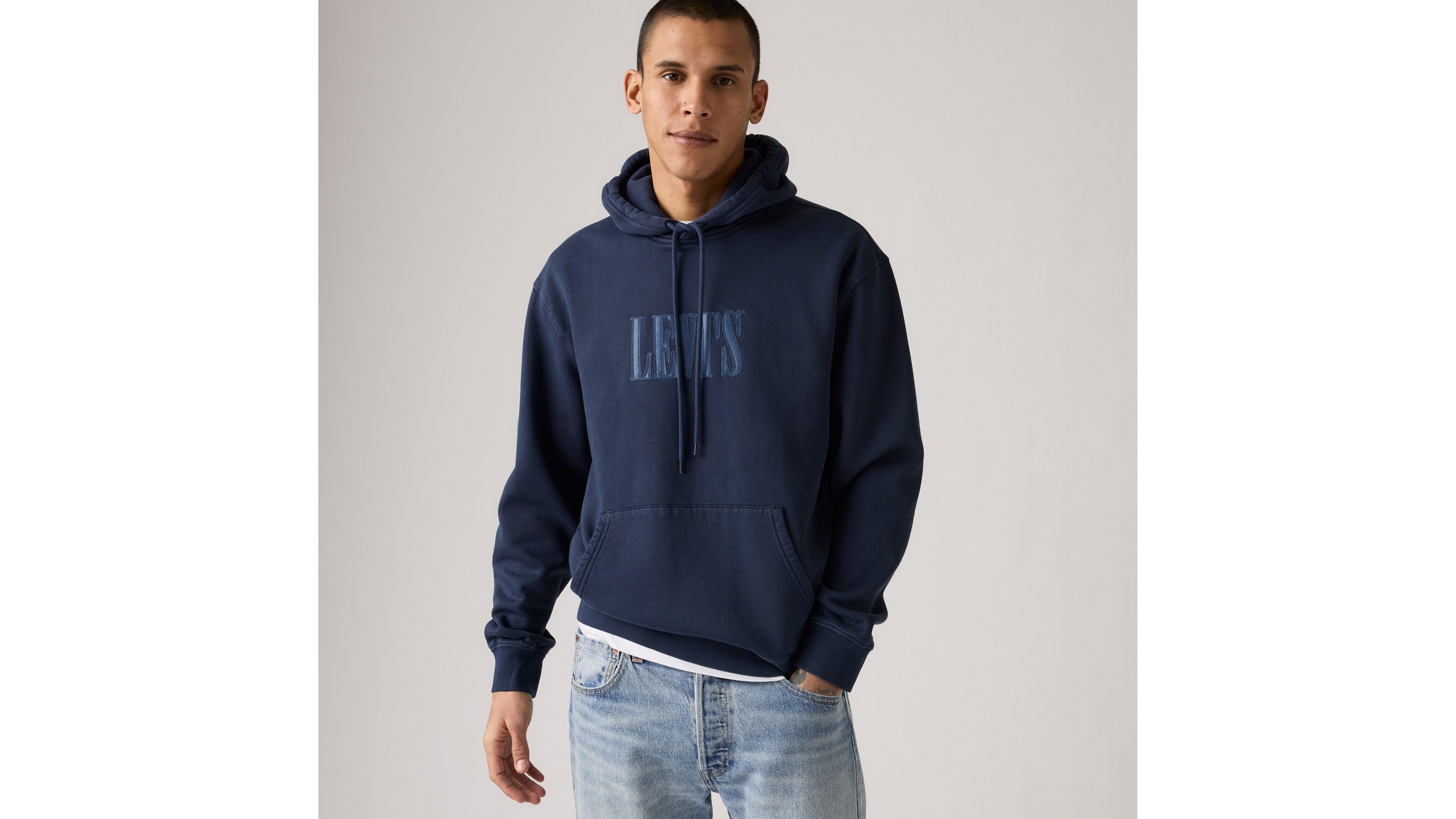 Felpa Con Cappuccio Comoda Con Stampa Blu Levi S It