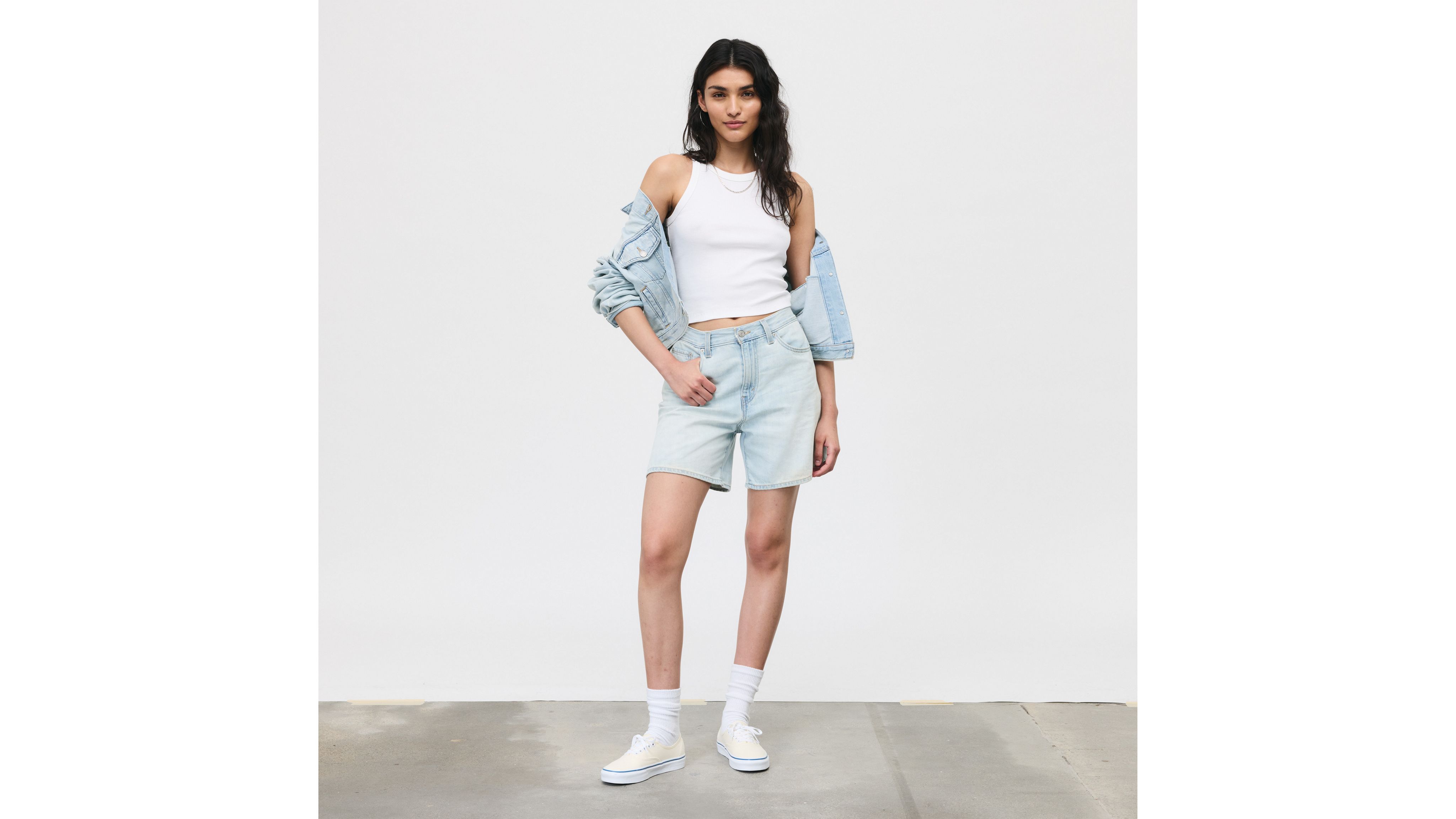 High Rise Baggy Linen Denim Lightweight Women S Shorts Light Wash