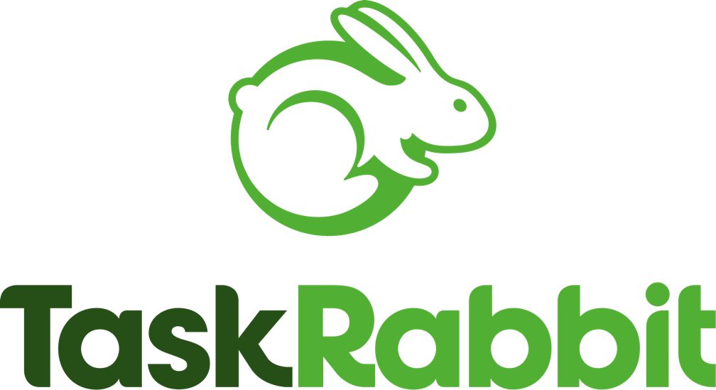 Dark green Task, light green Rabbit text with a green outline of a rabbit about the text, on a white background