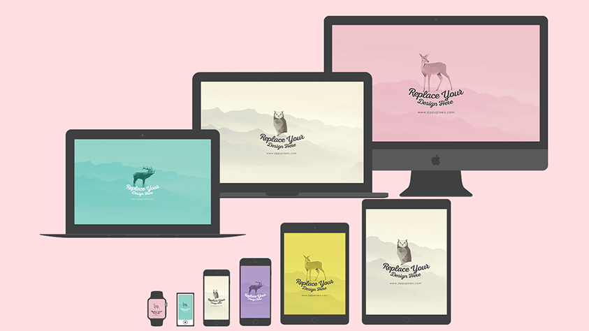 Huge apple devices mockup bundle. Free Mockup Flat Vector Apple Device