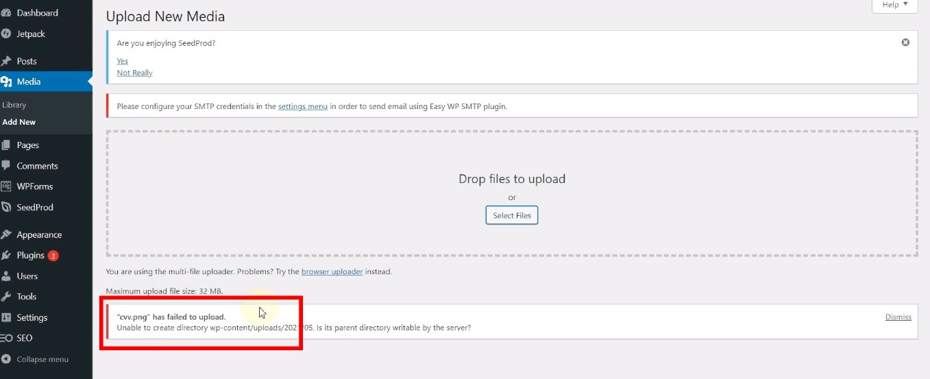 Upload folder is not writable. export and file upload features will not