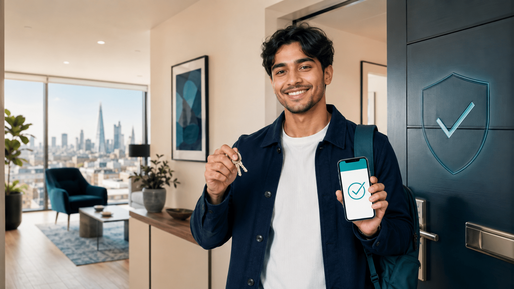 International tenant receiving keys to a London rental home with professional guarantor support.