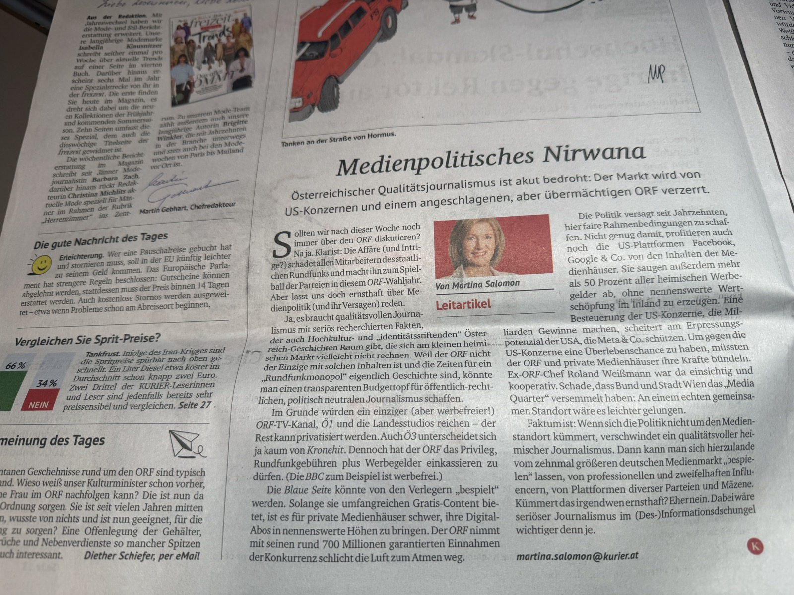 Leitartikel: „Kurier“-Herausgeberin Salomon schlägt ORF-Teilprivatisierung vor