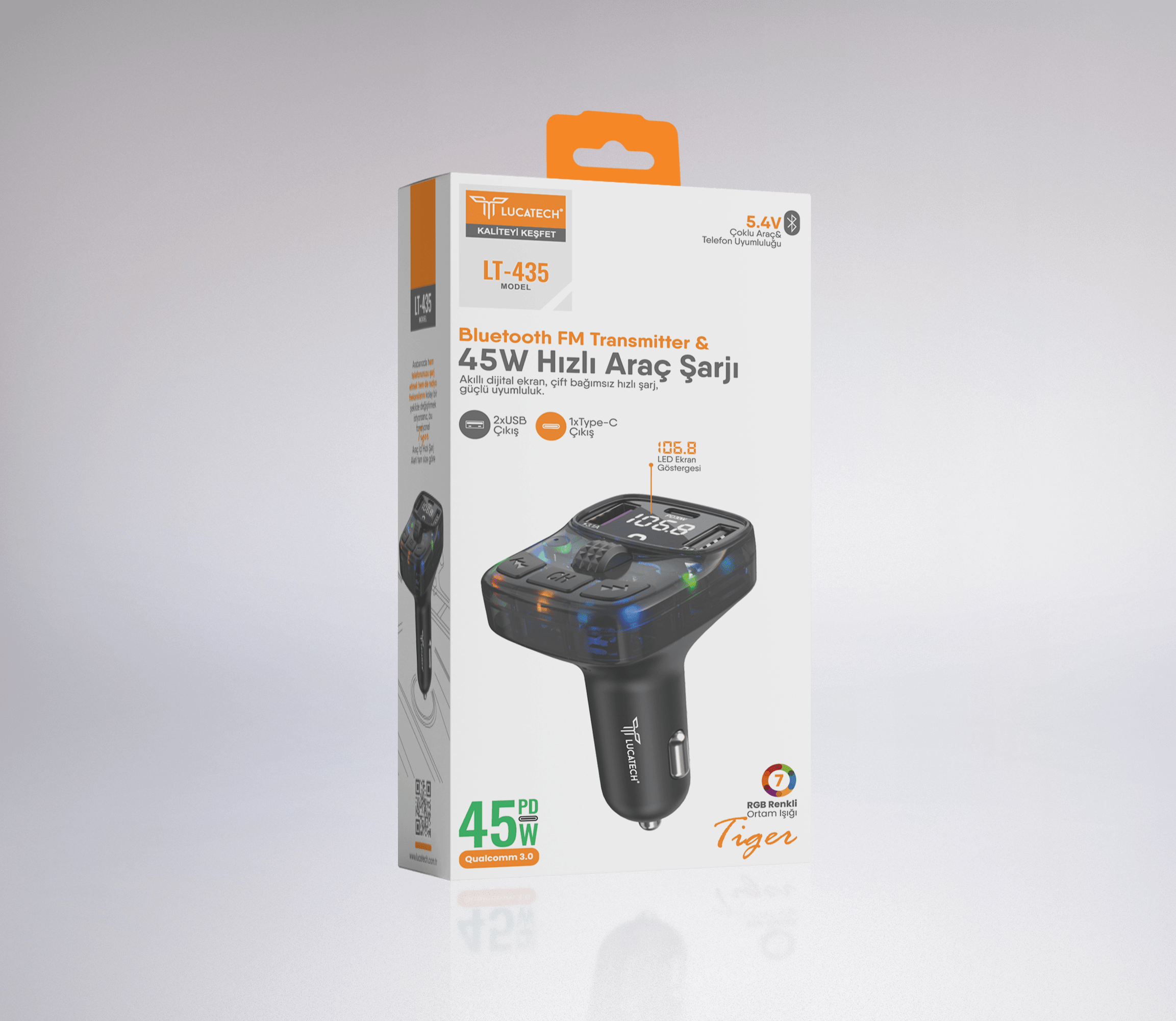 Lucatech LT-435 Bluetooth FM Transmitter & 45W Hızlı Araç Şarjı