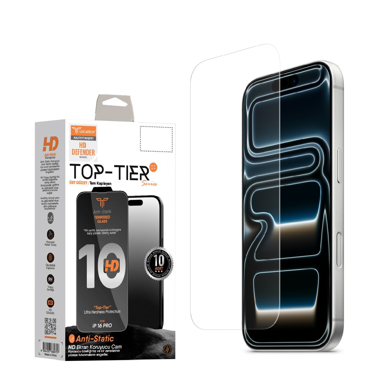 LUCATECH HD DEFENDER TOP-TIER – Anti-Static Temperli Cam Ekran Koruyucu