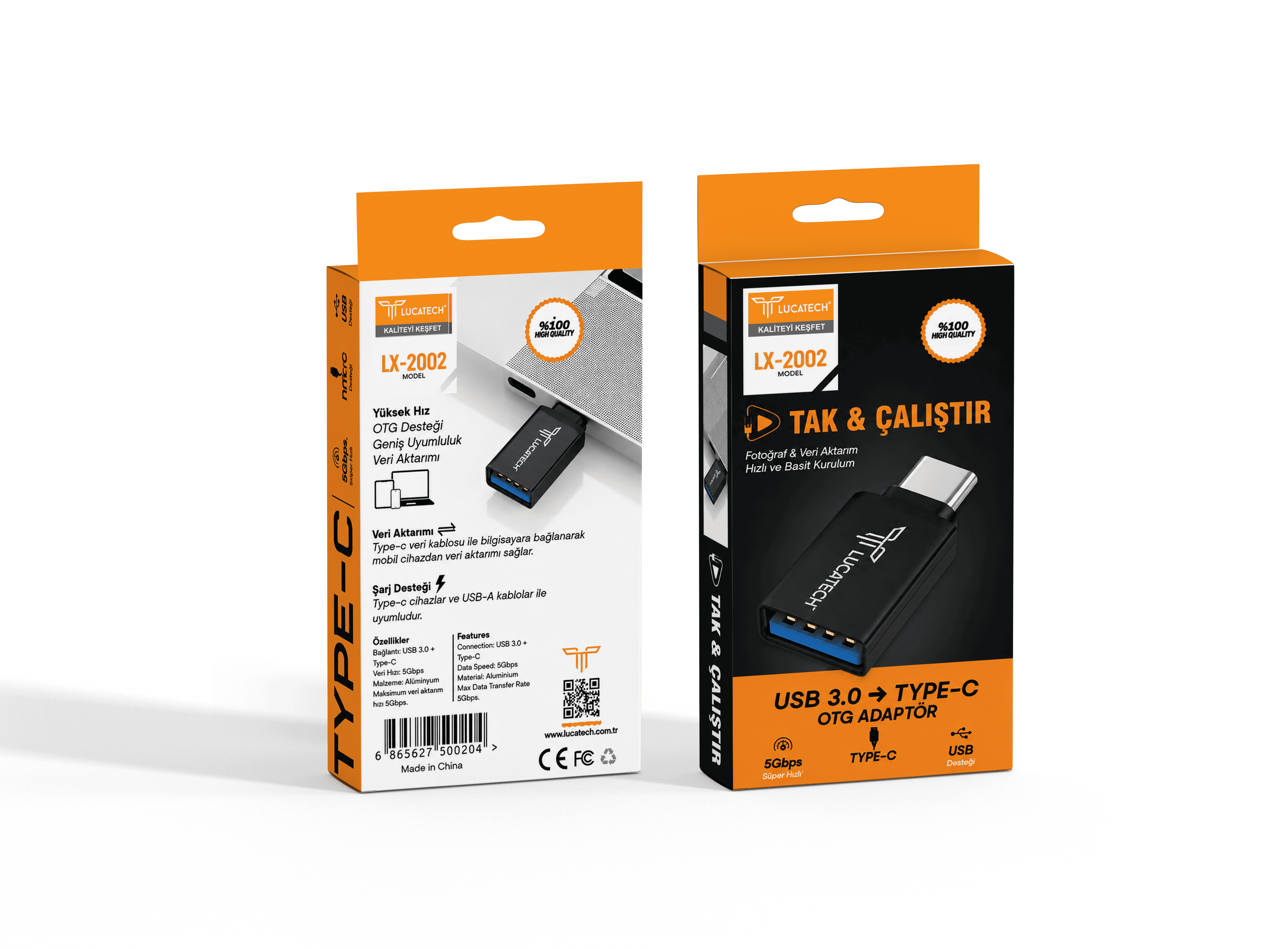LUCATECH LX-2002 – USB 3.0 to Type-C OTG Adaptör