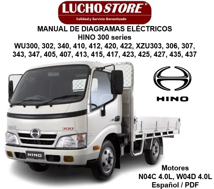 Manual de Diagramas Eléctricos Hino 300 series WU300, 302, 340, 410, 412, 420, 422, XZU303, 306, 307, 343, 347, 405, 407, 413, 415, 417, 423, 425, 427, 435, 437
