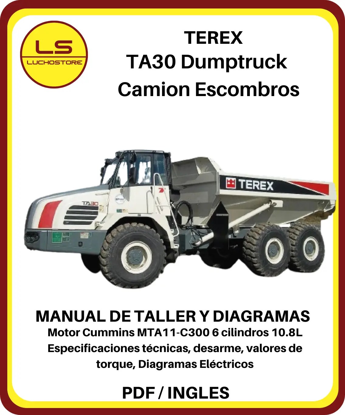 Terex TA30 Dumptruck Camion Escombros Manual de Taller y Diagramas