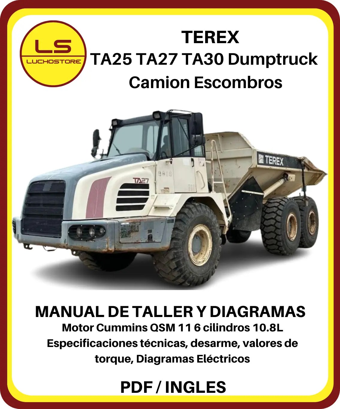 Terex TA25 TA27 TA30 Dumptruck Camion Escombros Manual de Taller y Diagramas