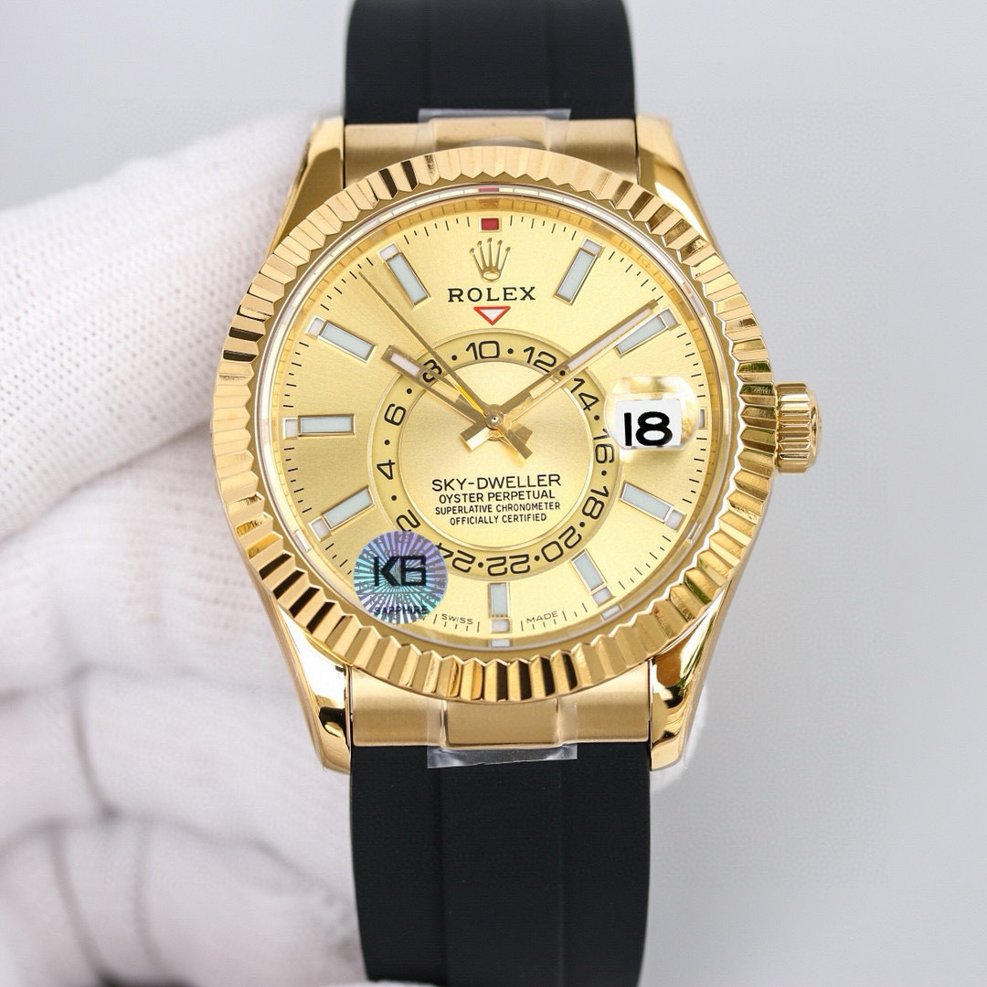 Alternative view of 로렉스 스카이드웰러 (Sky-Dweller) 326934 샴페인 골드 다이얼 러버 밴드