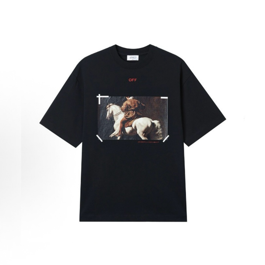 오프화이* 카라바조 라이딩 프린트 반팔 티셔츠 OMBB085F23JER019