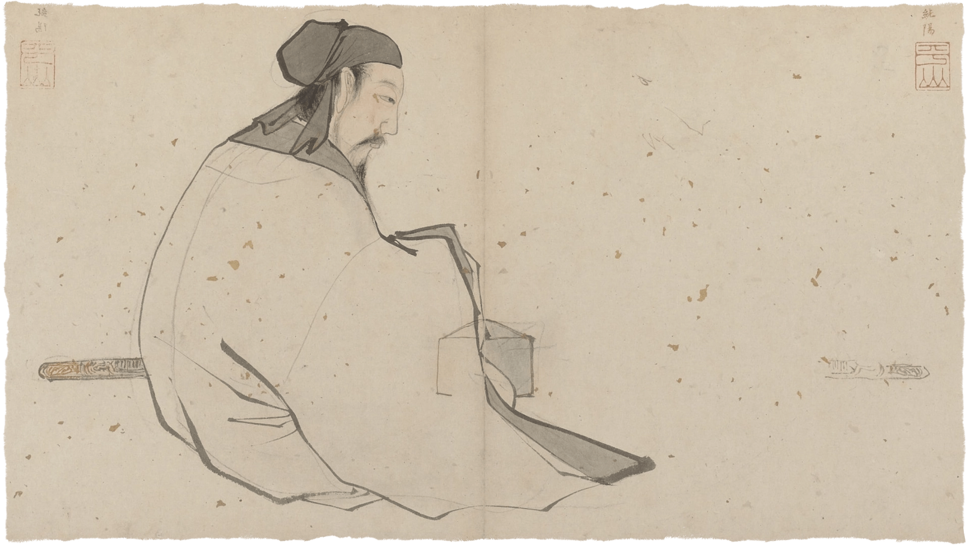 Il sogno del miglio giallo: Dipinto ritraente Lü Dongbin inginocchiato nella posizione del drago