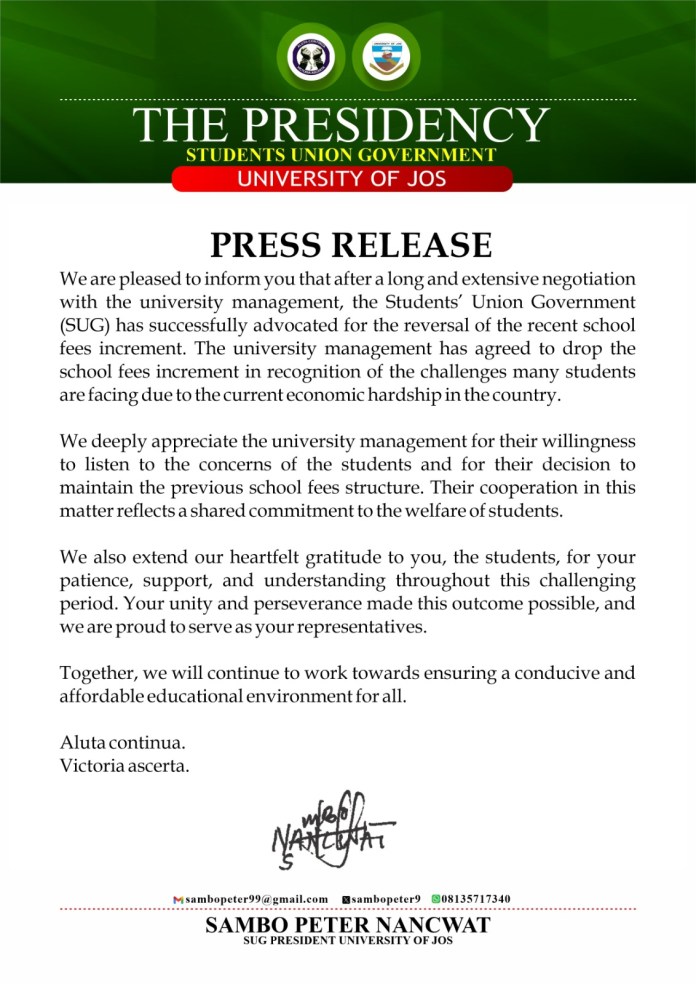Victory for Students as SUG Negotiates Fee Reversal Amidst Economic Hardship
