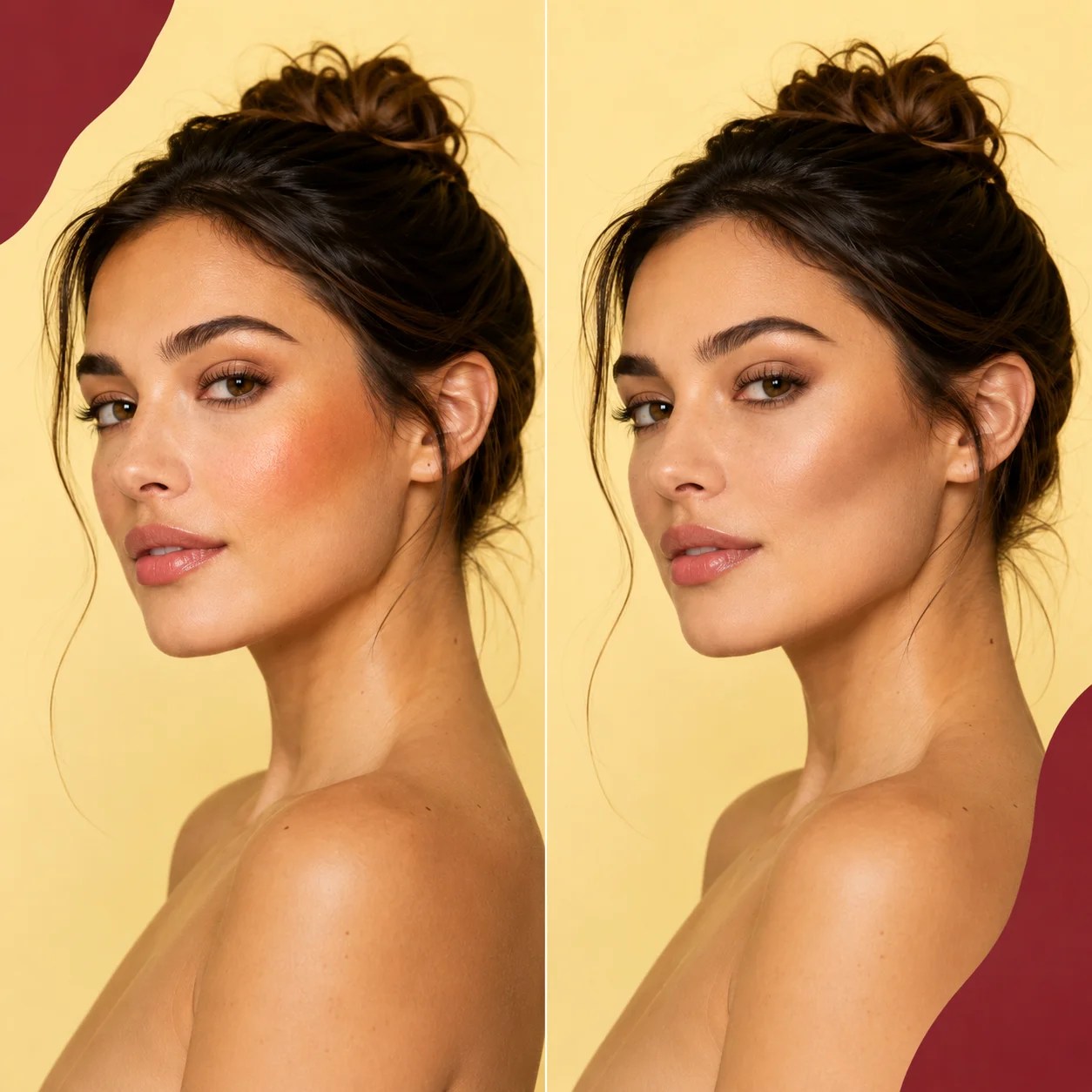 Bronzer and contour placement shown on the same model