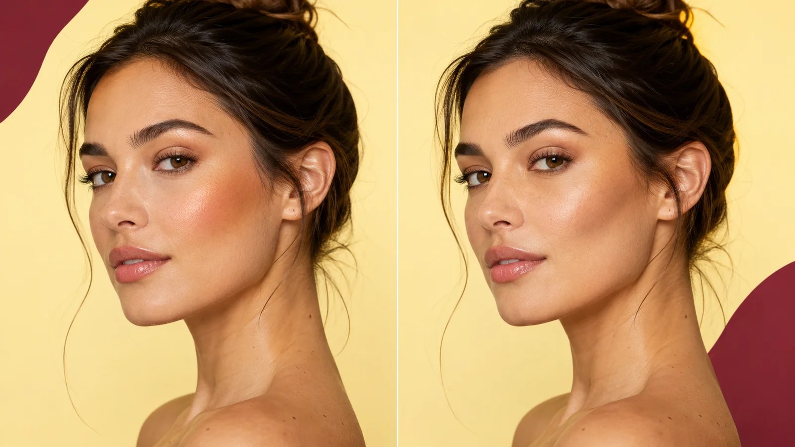 Bronzer and contour placement shown on the same model
