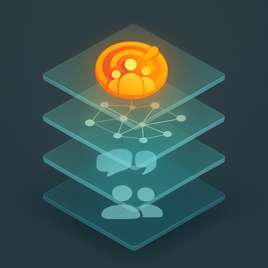 Isometric illustration showing four stacked layers of Reddit ad targeting options