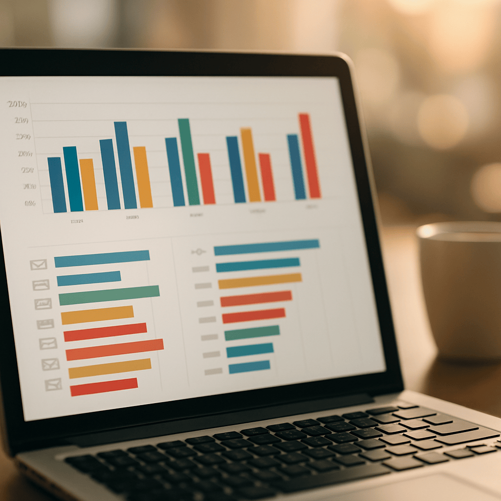 Laptop displaying revenue per recipient ranking chart for ecommerce email flow messages