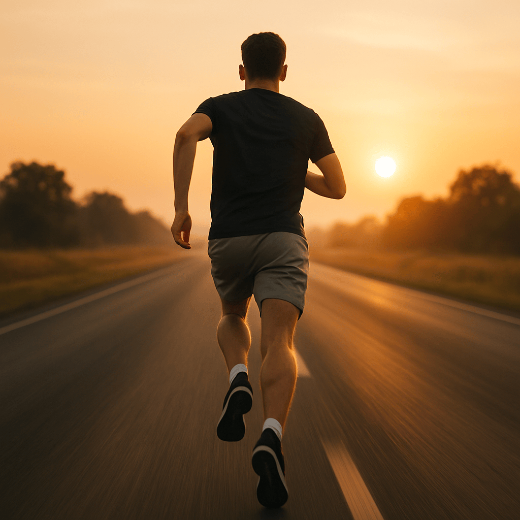 Runner moving forward on a sunrise road symbolizing a focused 90-day career sprint