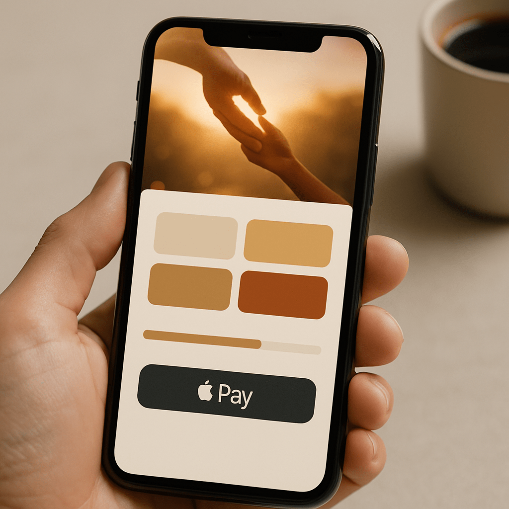Smartphone displaying an optimized nonprofit donation checkout page with tiered giving buttons and progress bar